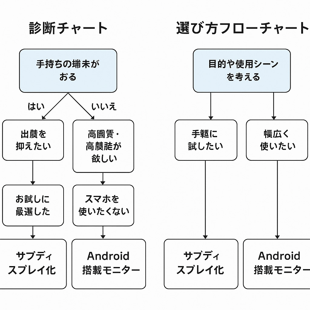 サブディスプレイ化 vs Androidモニター、どっちが正解？失敗しない選び方を解説！
